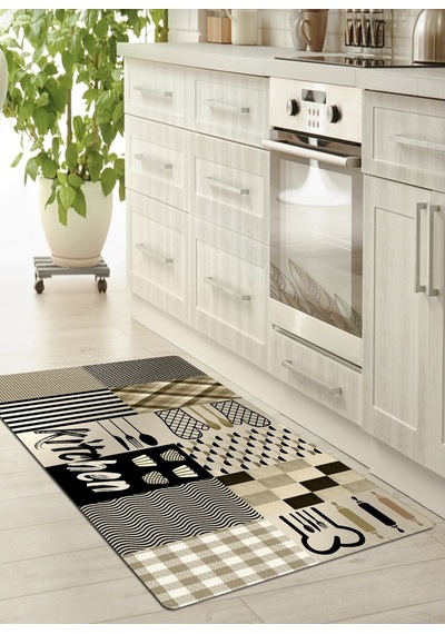 Krem, Kitchen Kaymaz, Organik Pamuk Taban Mutfak Halısı