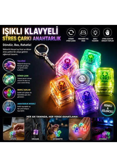 Işıklı Klavyeli Stres Çarkı Anahtarlık