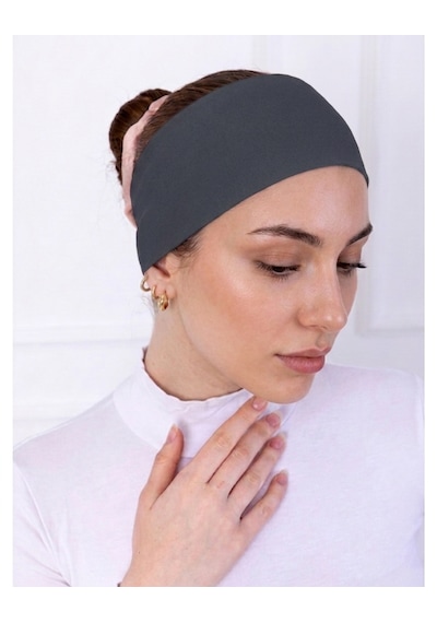 Alivascarf Kaymayan Silikonlu Bandana Bone Siyah - Kadın Tesettür Dikişsiz Kaymaz Geçme - Sportif Saç Bandı Antrasit