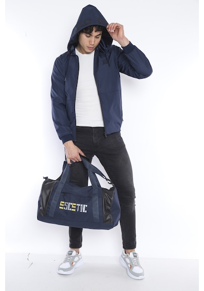 Escetic Erkek Spor Lacivert Slimfit Kapşonlu İnce Yağmurluk / Rüzgarlık-3 Lacivert