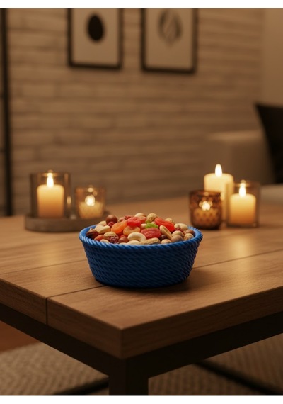 Yuvarlak Çerezlik Lacivert Salon Ve Masa Üstü Sunum Kasesi