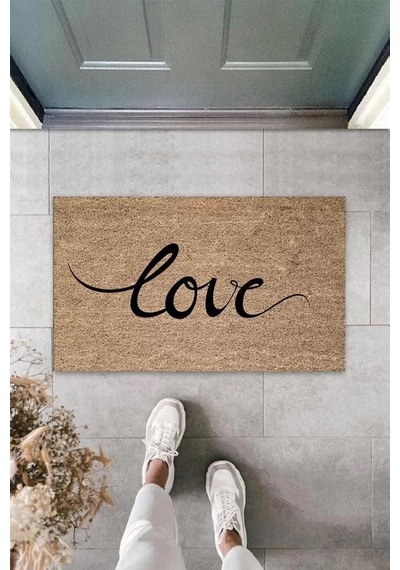 Bej Kapı Önü Paspası Büyük Yazılı Love Desen K-3316 Renkli