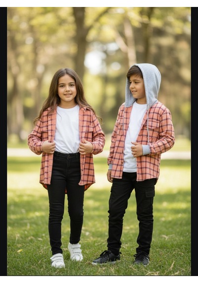 Gala Kolu Lastkli Kapüşonlu Çizgili Unisex Çocuk Gömlek Hardal