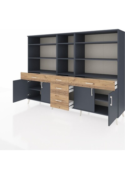 Hyperion Dolap 11 Raflı 5 Çekmeceli 4 Kapaklı 220x44x163 Antrasit Antrasit-antrasit/çam Hyperion Dolap 11 Raflı 5 Çekmeceli 4 Kapaklı 220x44x163 Antrasit Antrasit-antrasit/çam