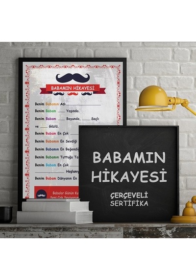 Kişiye Özel Babamın Hikayesi Tasarımlı Çerçeveli A3 Sertifika