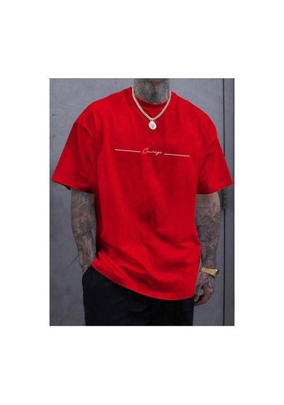 Medinenur Cousage Yazı Detaylı Basic T-shirt Kırmızı