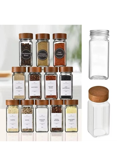 Orret Home 12'li Bambu Ve Akasya Kapaklı Cam Baharatlık Seti 120 Ml - Doğal Kapaklı, Şeffaf Ca Sku: Smg8690010233974 Açık Bej