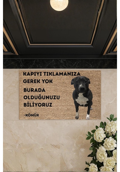 Köpeğiniz, Kediniz İle Özel Tasarım Paspas Yüksek Kaliteli Dijital Baskılı Kaymaz Kapı Önü Paspası Bej