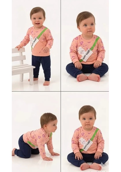 Pekminibebe 6/24 Ay Baskılı Penye Bebek Takımı Somon