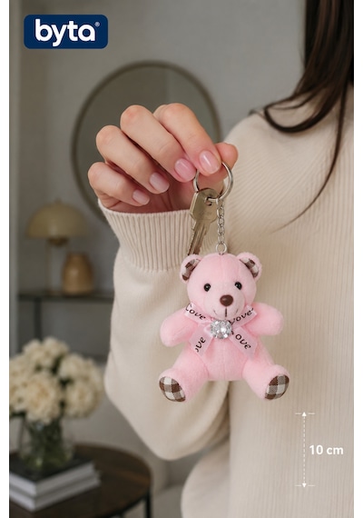 Peluş Ayıcık Anahtarlık 10 Cm Sevimli Çanta Süsü Ve Anahtar Aksesuarı - Hediyelik Pembe