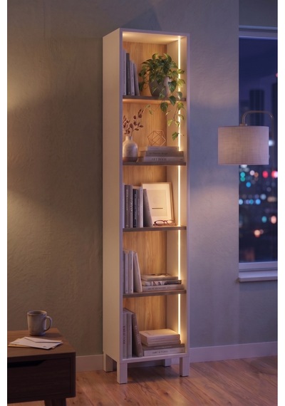 Yoda 5 Raflı Neon Led Işıklı Dar Alan Kitaplık Ahşap Ayaklı Sepet-beyaz 183cm Yd5-sw
