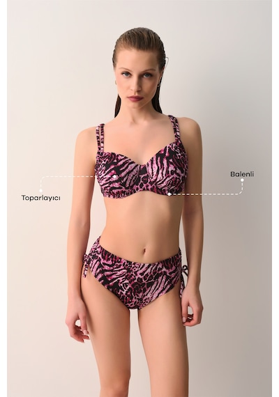 Suwen Janet Balenli Balkonet Toparlayıcı Bikini Üst Sb2694012001200 Pembe Leopar Desenli