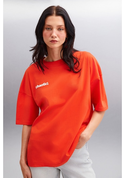 Grımelange Arcadıa Kadın %100 Pamuk Arka Ve Önü Yazi Detaylı Baskılı Slim Kırmızı T-shirt Kırmızı