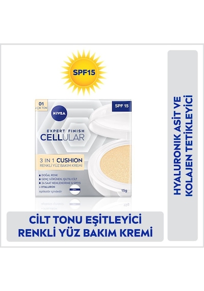 Nivea Cellular Expert Finish 3 in1 Cushion Renkli Yüz Bakım Kremi 01 Açık Ton 15 ML