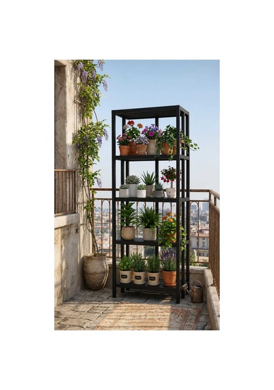 Botanic Saksılık Çiçeklik Saksı Standı Çok Amaçlı Raf Dekoratif Saksı Rafı Siyah Siyah