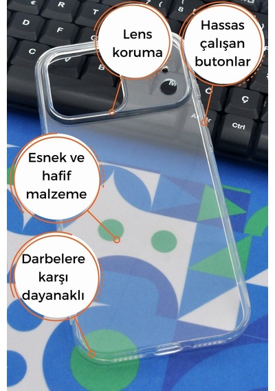 Apple Uyumlu iPhone 17 Pro Max Kredi Şeffaf Düz Kılıf Kamera Korumalı Şeffaf