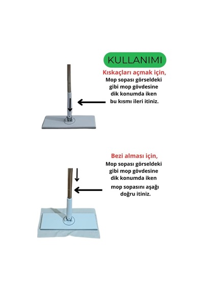 Tembel Mop - Tüm Bezleri Kendi Alabilen Otomatik Mop, 360 Dönebilen, Kullan At Bezler İçin Pratik Mop Beyaz