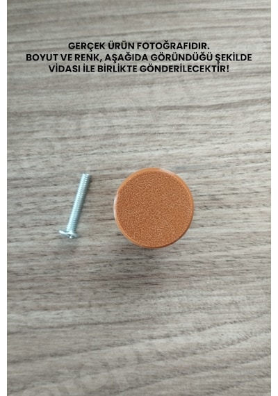 6 Adet - Kahverengi Düğme Kulp - Modern Ve Şık Dolap, Gardırop, Şifonyer, Komodin Ve Çekmece Kulpu Vida Dahil Sarı