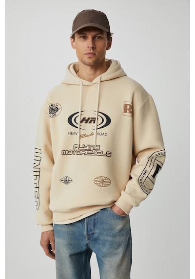 Grimelange Mıles Erkek Kapüşonlu Yumuşacık Oversize Bej Sweatshirt