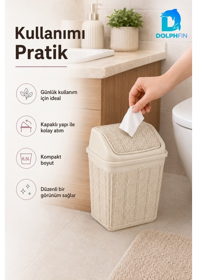 Jute Çöp Kovası 6,5 L Banyo Mutfak Ofis Balkon Araç Atık Kovası