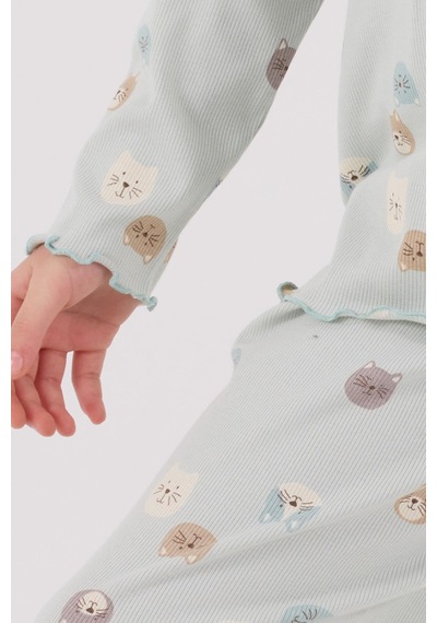 Rolypoly Kız Çocuk Uzun Kol Pijama Takım Açık Yeşil-1756 Yesil