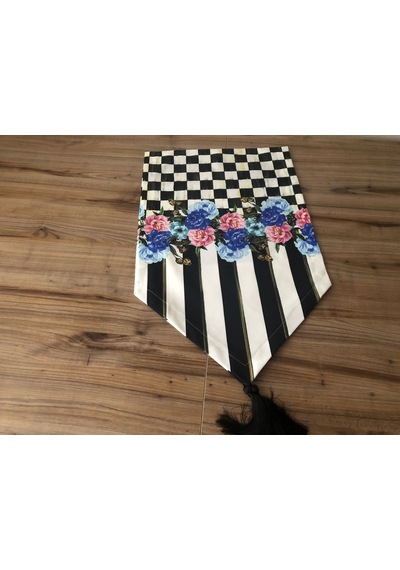 Damali Mavi Gül Desenli Runner Çok Renkli