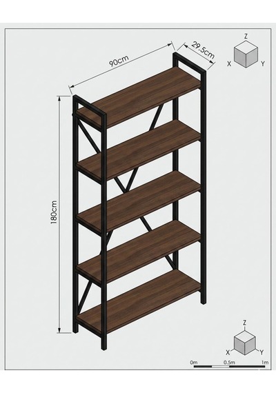 180x90 Metal Kitaplık- 5 Raflı Ekonomik Modern Ev Ofis Kitaplığı Siyah