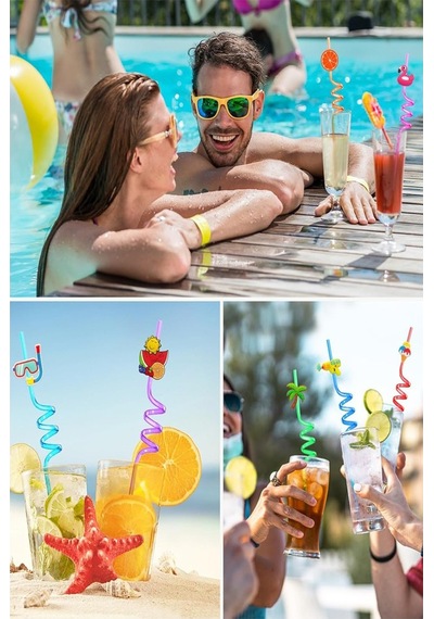Figürlü Pipet 2 Adet Sevimli Renkli Kıvrımlı Pipet 26 Cm Ev Dekoratif Kokteyl Yıkanabilir Emoji Çocuklar İçin
