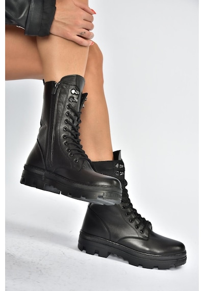 Fox Shoes V999049103 Siyah Hakiki Deri Kadın Postal Bot Siyah-hakiki Deri