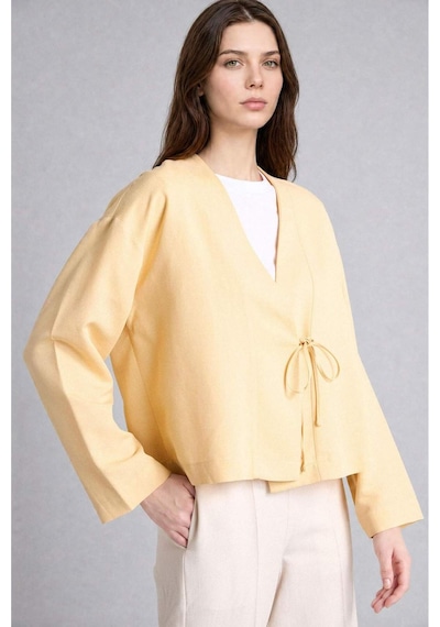 Defacto Regular Fıt Keten Karışımlı Açık Sarı Kimono I1780ax26hsyl250 Sarı-yl250