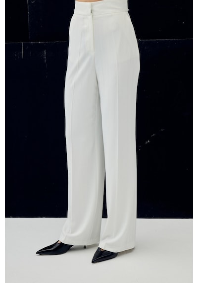 Sateen Anna Çizgili Pantolon - Ekru-137092 Ekru