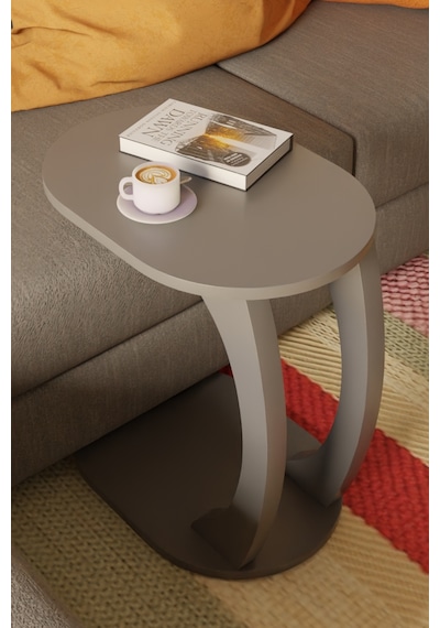 Oval Antrasit Gri C Sehpa Modern,dayanıklı Hareketli Tekerlekli Yan Sehpa Salon, Ofis, Yatak Odası Antrasit