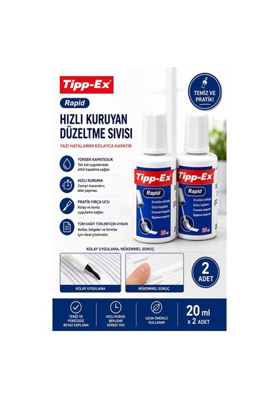 Sıvı Silici Daksil 2 Adet Tipp-ex 20 Ml Fırçalı Sıvı Düzeltici Daksil Yazı Düzeltici Okul Ofis Büro Fırça Uçlu Daksil