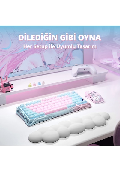 Gravastar Mercury K1 Lite Rgb Kablosuz Mekanik Gaming Klavye, İngilizce Q, Lumen Rose