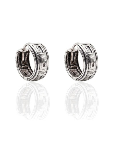 Oya Silver Minimal Etnik Grek Desenli Gümüş Halka Küpe 1.4x1.4cm Oysy312