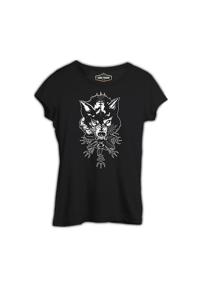Wild Wolf Head Over A Desing Siyah Kadın Tshirt 001