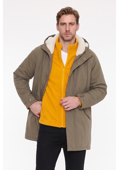 AC&Co / Altınyıldız Classics Erkek Hakı Standart Fit Normal Kesim Kapüşonlu Dik Yaka Yan Cepli Kaban Haki