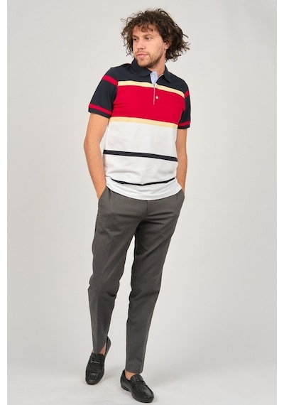 Desen Triko Erkek Polo Yaka Blok Desenli T-Shirt 0249821 Lacivert-Lacivert