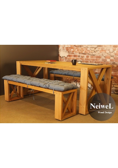 Neiwel Leina Doğal Ahşap Banklı Toplantı Masasıı x 100 x 200 Açık Ceviz