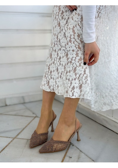 Ervanın Butiği Vizon Örgü Leay Lastikli Kadın Stiletto-6148