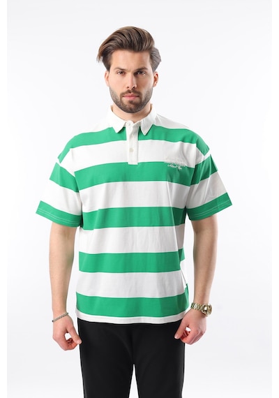 Madmext Yeşil Oversize Renk Bloklu Polo Yaka Tişört E7120 Yeşil