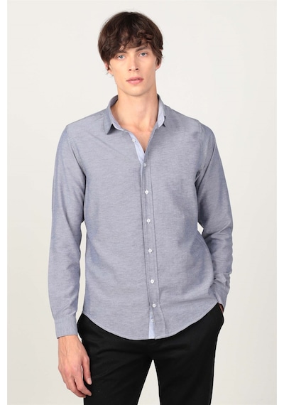 Tudors Slim Fit Dar Kesim Oxford Spor Erkek Gömlek-13419 Mavi