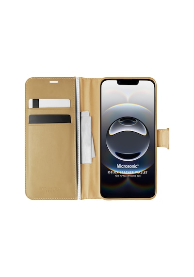 Microsonic Apple iPhone Uyumlu 16e Kılıf Delux Leather Wallet Gold -