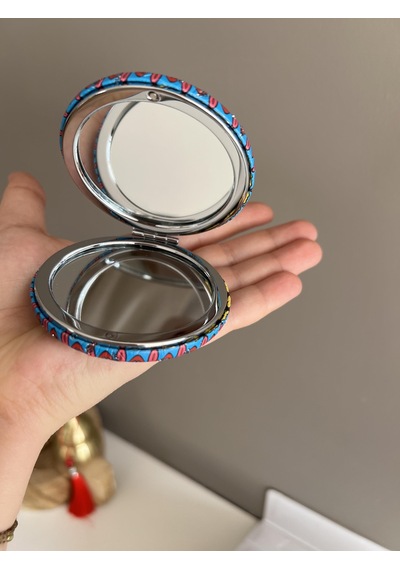 Çanta Boy / Cep Boy Büyüteçli Mandala Desenli Çift Taraflı El Aynası