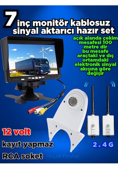 Kablosuz 7 İnç Ekran Beyaz Tepe Kamera Set Kayıt Yapmaz - 12 Volt