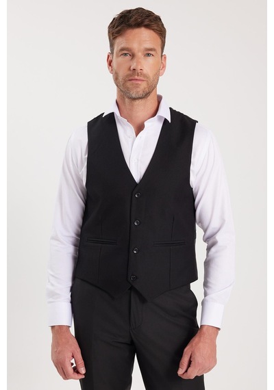 Tudors Erkek Slim Fit Düz Cepli Siyah Yelek-36923 Siyah