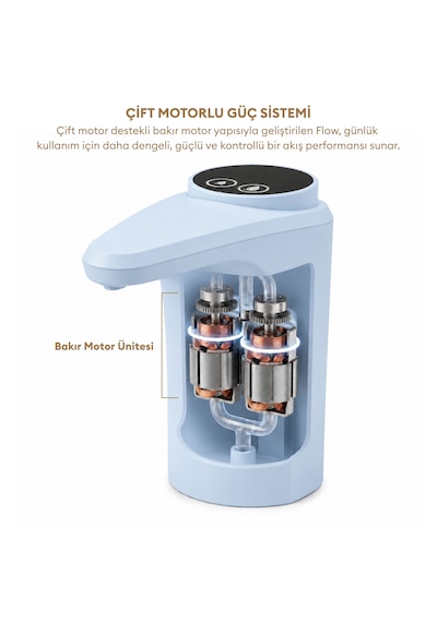 Pizen Flow Usb Şarjlı Otomatik Damacana Su Pompası Tds Ölçer 250ml 500ml 1l 2l Ölçü Özellikli Mavi
