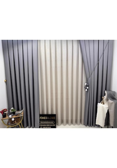 Nivemeshome Roma 18542-d Gri Keten 1/3 Sık Pileli Fon Perde Apm Gri
