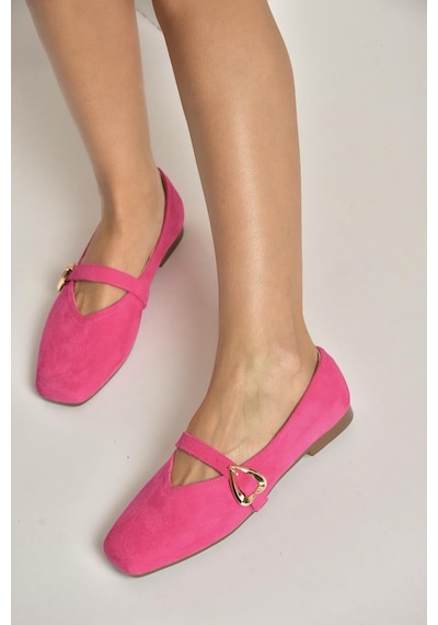 Fox Shoes Y726632602 Fuşya Süet Kalp Toka Detaylı Kadın Babet Fuşya