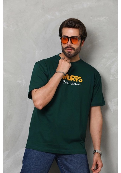 Genel Marka Basic Bisiklet Yaka Oversize T-shirt - Yeşil - Renkli